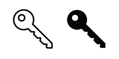 key icon with thin line and flat web symbol on white background