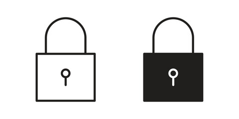 Lock icon with thin line and flat web symbol on white background