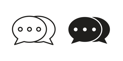 Message icon with thin line and flat web symbol on white background