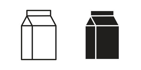 Milk carton icon with thin line and flat web symbol on white background