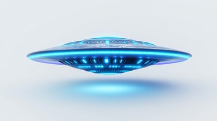 Modern futuristic UFO with luminous blue lights design element
