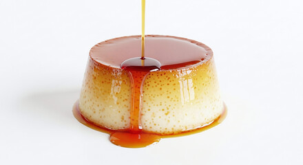 Caramel flan dessert with glossy syrup drip
