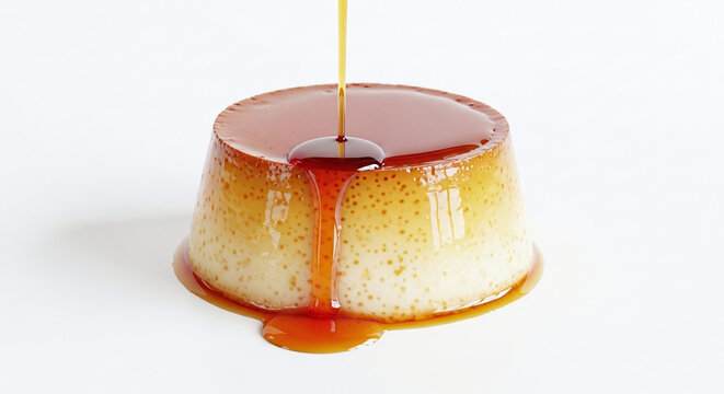Caramel flan dessert with glossy syrup drip