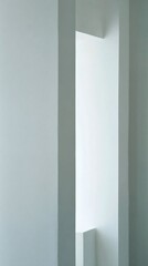 asymmetry. Minimalist white architectural space with clean geometric lines and subtle shadow interplay, real-estate listings.