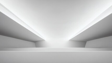 asymmetry. Minimalist white architectural space with clean geometric lines and subtle shadow interplay, real-estate listings.