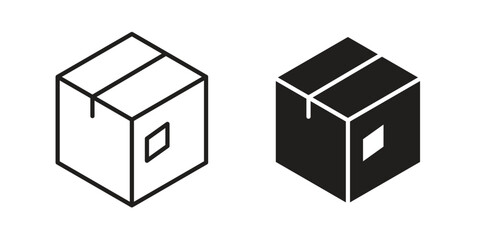 Package icon with thin line and flat web symbol on white background