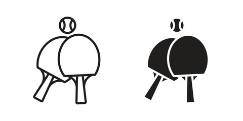 Ping pong icon with thin line and flat web symbol on white background