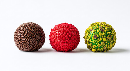 Trio of festive brigadeiros in Christmas color palette