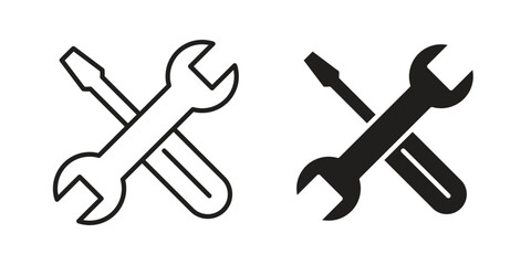 Repair icon with thin line and flat web symbol on white background