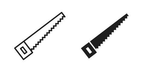 Saw icon with thin line and flat web symbol on white background