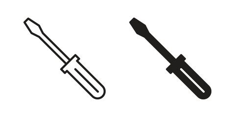Screwdriver icon with thin line and flat web symbol on white background
