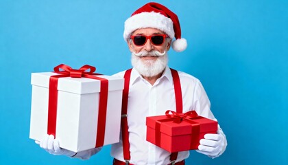 Modern Santa Claus Portrait with Gifts - For holiday marketing