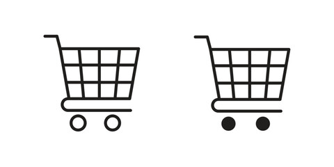 Shopping cart icon with thin line and flat web symbol on white background