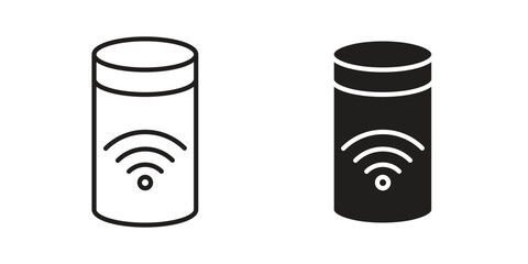 Smart speaker icon with thin line and flat web symbol on white background