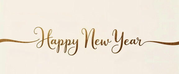 Elegant calligraphic gold glitter effect 'Happy New Year' greeting text design, ideal for banners, cards, and festive holiday decorations