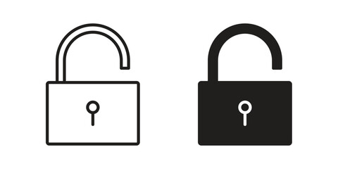 Unlock icon with thin line and flat web symbol on white background
