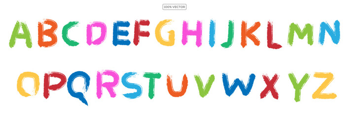 Grunge bold colorful childish letters collection. Hand drawn kids style vector letters. Handwritten