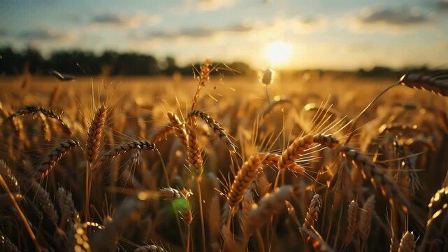 Wheat Field Sunset Golden Harvest, Agriculture, Rural Landscape