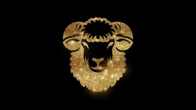 Luxury sheep face with golden glitter, alpha channel