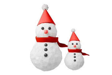 3d snowman family icon. christmas family concept. Minimal cartoon snowman santa mascot for christmas greeting card and holiday banner. isolated on white background. 3d render.