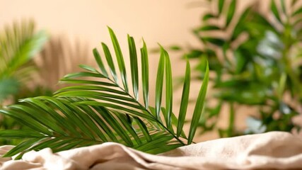 Tropical palm leaves background with gentle light and wall shadows - Powered by Adobe