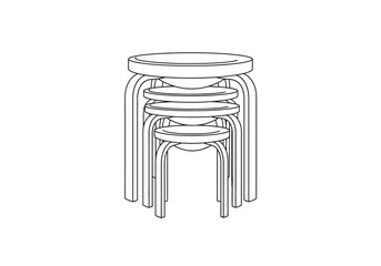 Line drawing of four round wooden stools stacked together
