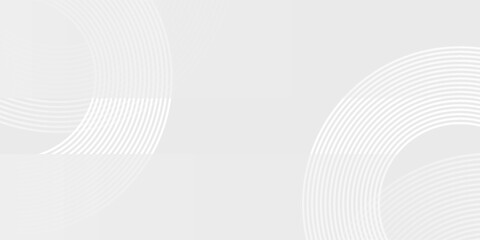 Fototapeta premium Grey abstract background with white circle lines. Geometric stripe line art design. Minimal lines pattern. Modern futuristic concept.