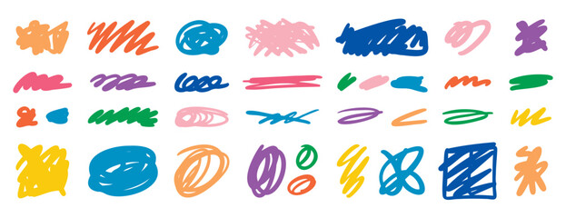 Abstract scribbles and expressive strokes set, hand drawn