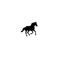 A silhouette of a horse running on a white background in a simple and minimalist style design art
