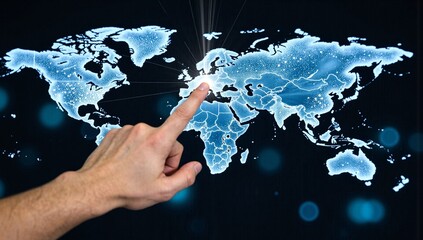 Touching futuristic internet communication map screen interface