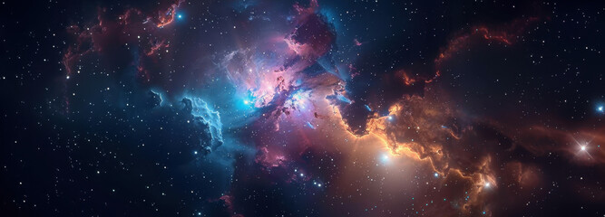 Fototapeta premium Celestial Symphony: A breathtaking cosmic vista, painted with swirling nebulae and distant galaxies, evoking a sense of awe and wonder.