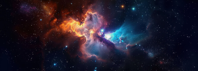 Fototapeta premium Celestial Symphony: A vibrant tapestry of cosmic artistry, where celestial bodies dance in a mesmerizing display of colors. 