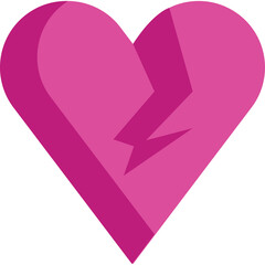 Pink Isometric Broken Heart Shape With Lightning Bolt Crack Symbolizing Sadness And Loss On Transparent Background
