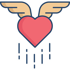 Pink Heart Shape With Wings Ascending With Blue Dash Effect Transparent Background Love Symbol