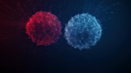 Abstract digital spheres with interconnected dots and lines on dark background - Powered by Adobe