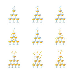 Champagne Tower Variations: Celebratory Stacks of Sparkling Glasses.
