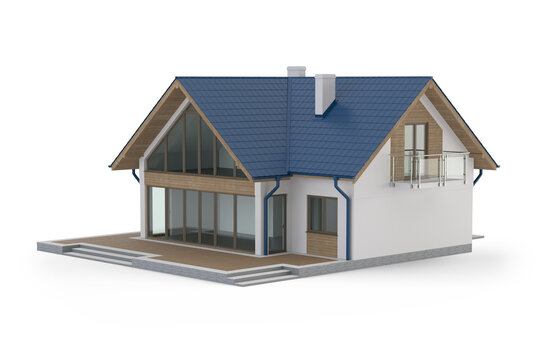 Modern house on transparent background, 3d illustration