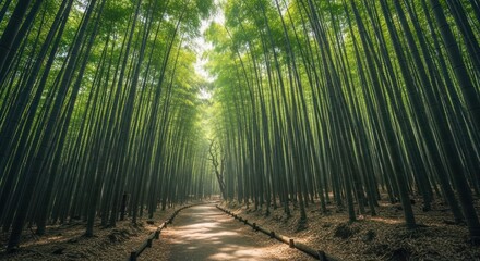 bamboo forest at sunset