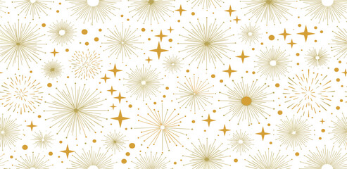 Elegant Gold Fireworks and Sparkles Pattern on White Background