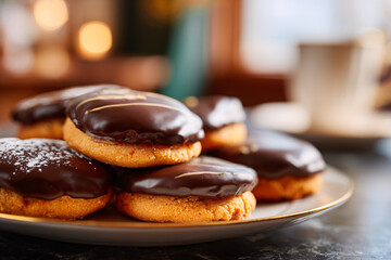 Chocolate-covered cookies on a plate