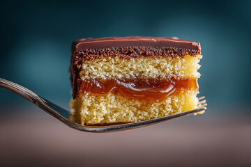 Slice of cake on a fork, perfect for dessert or a sweet treat.