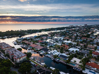 Aerial Drone of Florida, light house pointe, west palm beach, sunrise, beach, lake boca