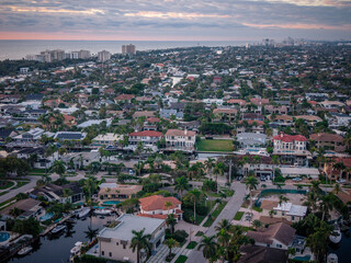 Aerial Drone of Florida, light house pointe, west palm beach, sunrise, beach, lake boca