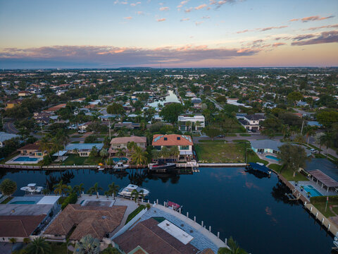 Aerial Drone of Florida, light house pointe, west palm beach, sunrise, beach, lake boca