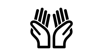 A black and white icon representing two open hands held upwards in a gesture of prayer or offering.