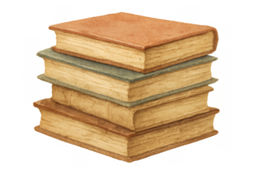 Stack of old books watercolor illustration representing education, knowledge, and vintage literature on transparent background