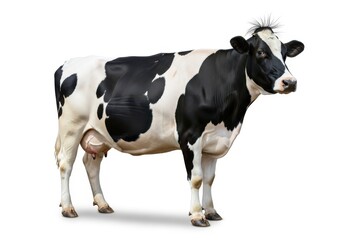 Fototapeta premium Domestic dairy bovine animal stands isolated against a bright white background