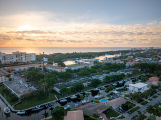Aerial Drone of Florida, light house pointe, west palm beach, sunrise, beach, lake boca