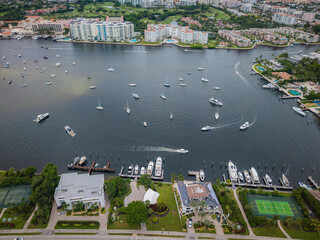 Aerial Drone of Florida, light house pointe, west palm beach, sunrise, beach, lake boca