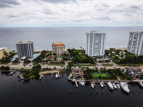 Aerial Drone of Florida, light house pointe, west palm beach, sunrise, beach, lake boca